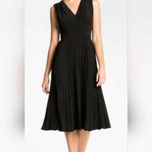 Suzi Chin for Maggy Boutique Black Pleated Cocktail Midi Dress